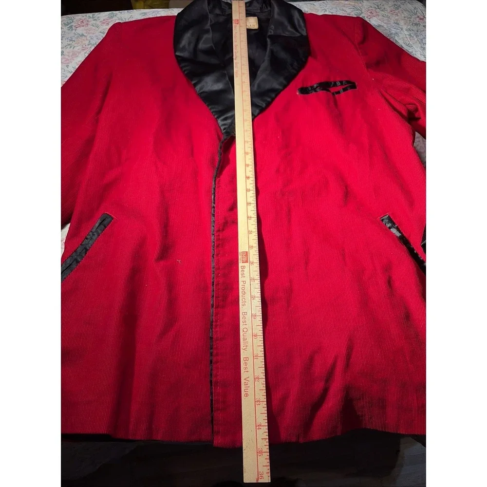 VTG 50-60s Baskin Chicago Mens Large , Red Corduroy Smoking Jacket Lounging Robe